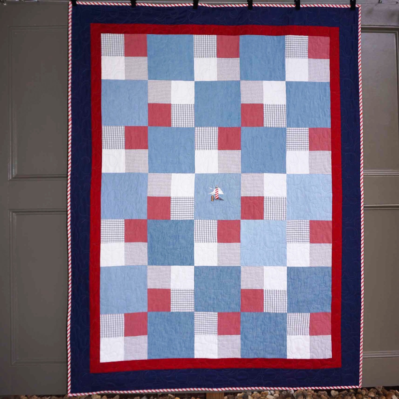 Memorial Memory Quilt using Checkmate pattern by Fat Quarter Shop
